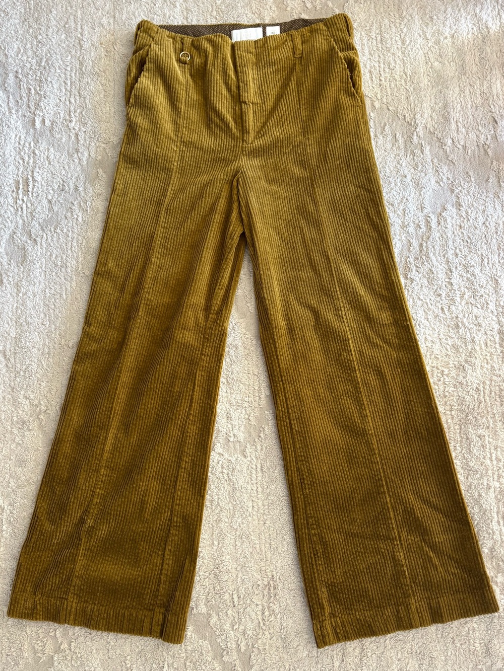Anthropologie Chartreuse Wide Wale Corduroy Pants Flare Gold Mustard Size 32 - Picture 2 of 7